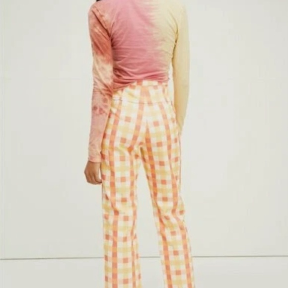 Free People "She's All That" Yellow/Orange Plaid Summer Pants - Size 12 - Picture 10 of 16